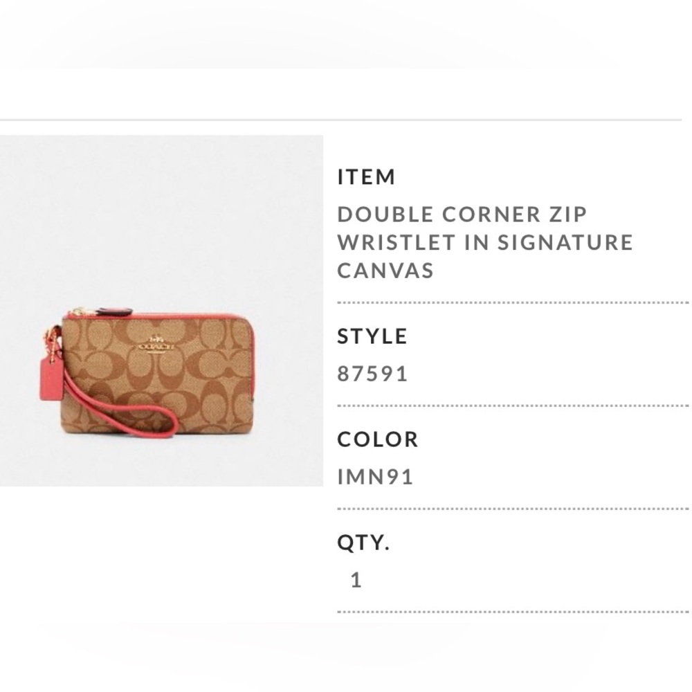 Coach Double Zip Wristlet in Signature Canvas. Khaki and Poppy color. New w/tags
